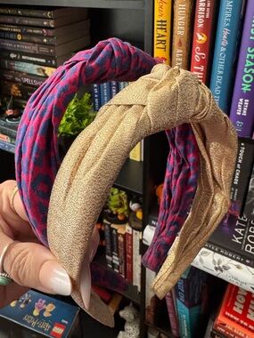 J.Crew Gold Metallic Knot & Pink Blue Leopard Print Headband Bundle